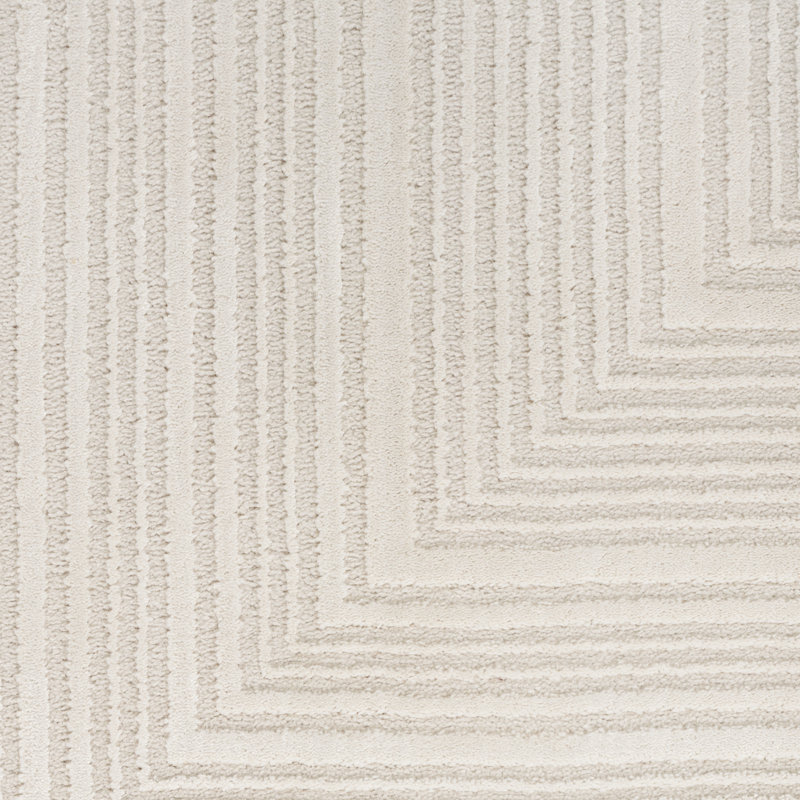Ivory Geometric 4' x 6' Handmade Synthetic Easy Care Rug
