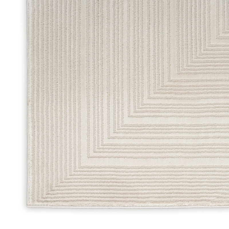 Ivory Geometric 4' x 6' Handmade Synthetic Easy Care Rug