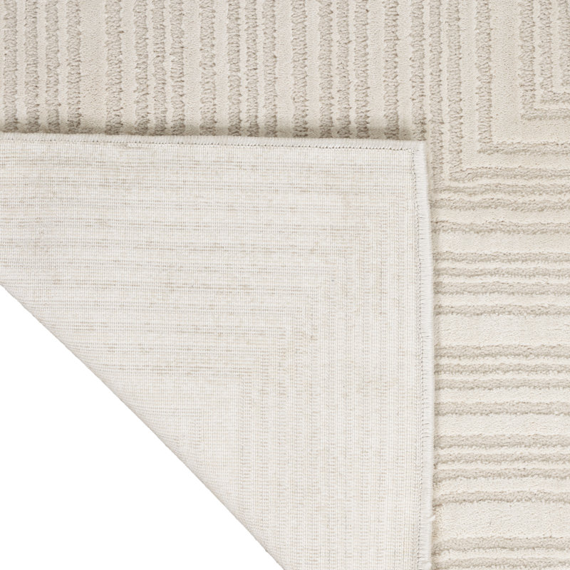 Ivory Geometric 4' x 6' Handmade Synthetic Easy Care Rug