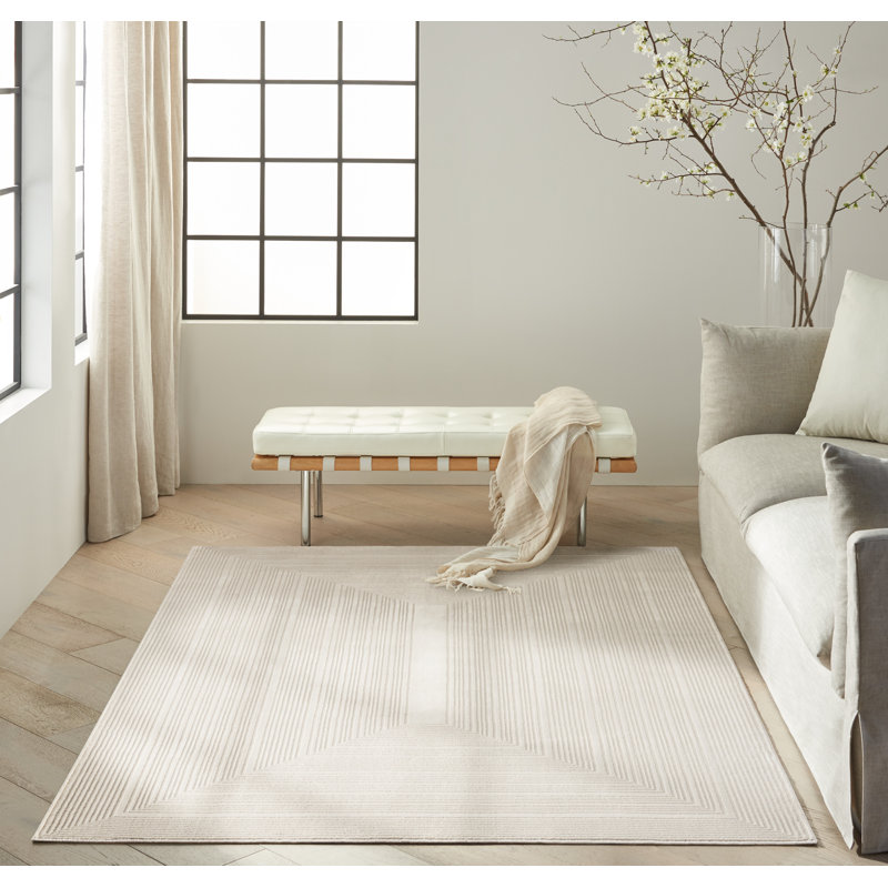Ivory Geometric 4' x 6' Handmade Synthetic Easy Care Rug