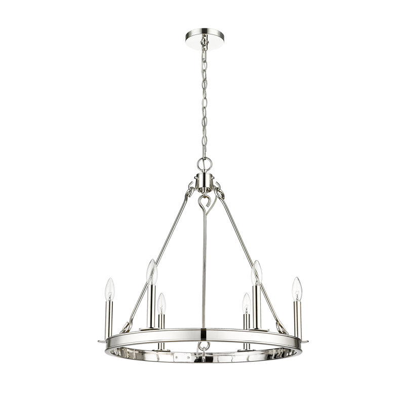 Polished Nickel 6-Light Candle Chandelier with Round Frame