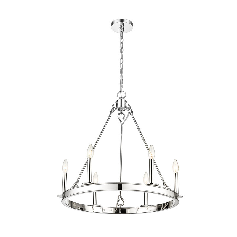 Polished Nickel 6-Light Candle Chandelier with Round Frame