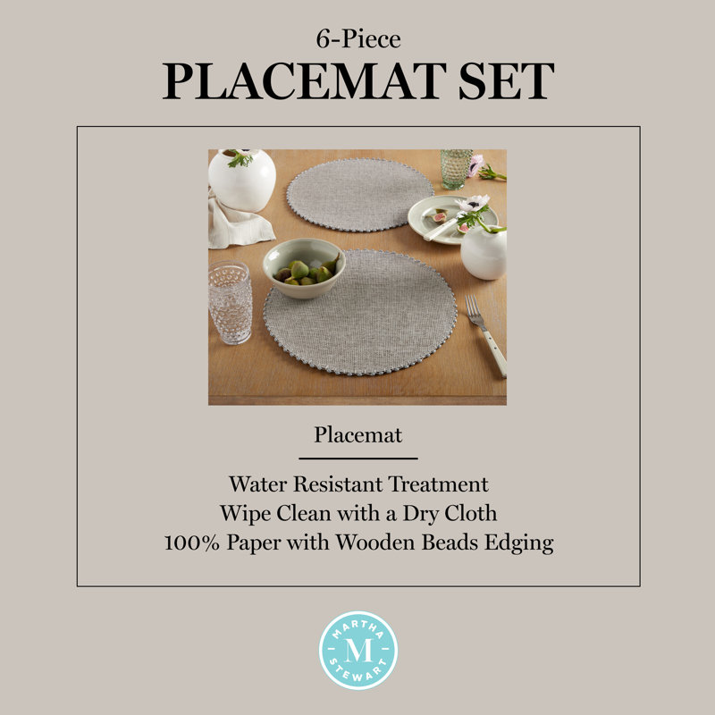 Gray Woven Water Resistant Round Paper Placemats Set of Six
