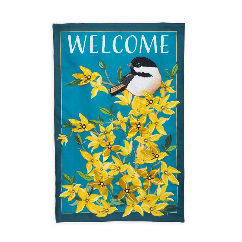 Reversible Forsythia and Chickadee Polyester House Flag