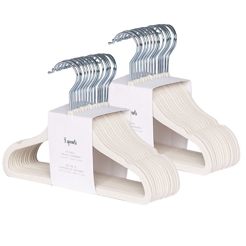 Cream Velvet Non-Slip Baby Clothes Hangers, Pack of 30