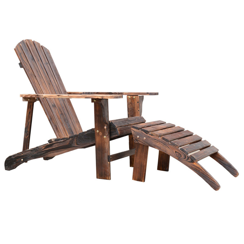 Rustic Brown Fir Wood Adirondack Chair with Ottoman