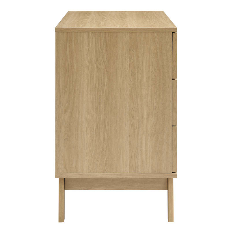 Coastal Charm Oak 3-Drawer Dresser with Rattan Weave