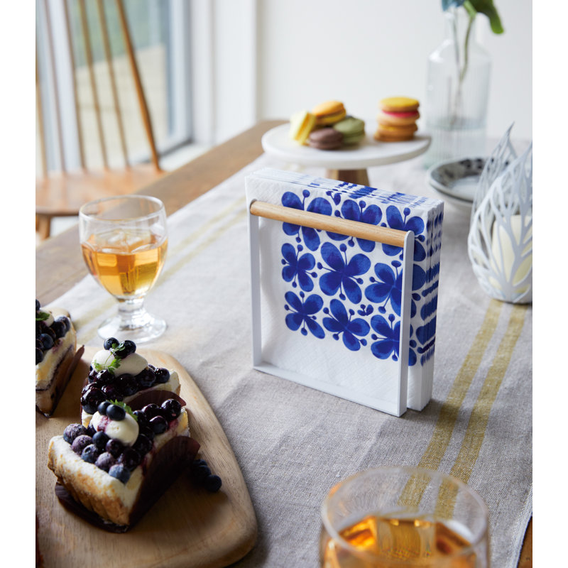 White and Wood Modern Napkin Holder