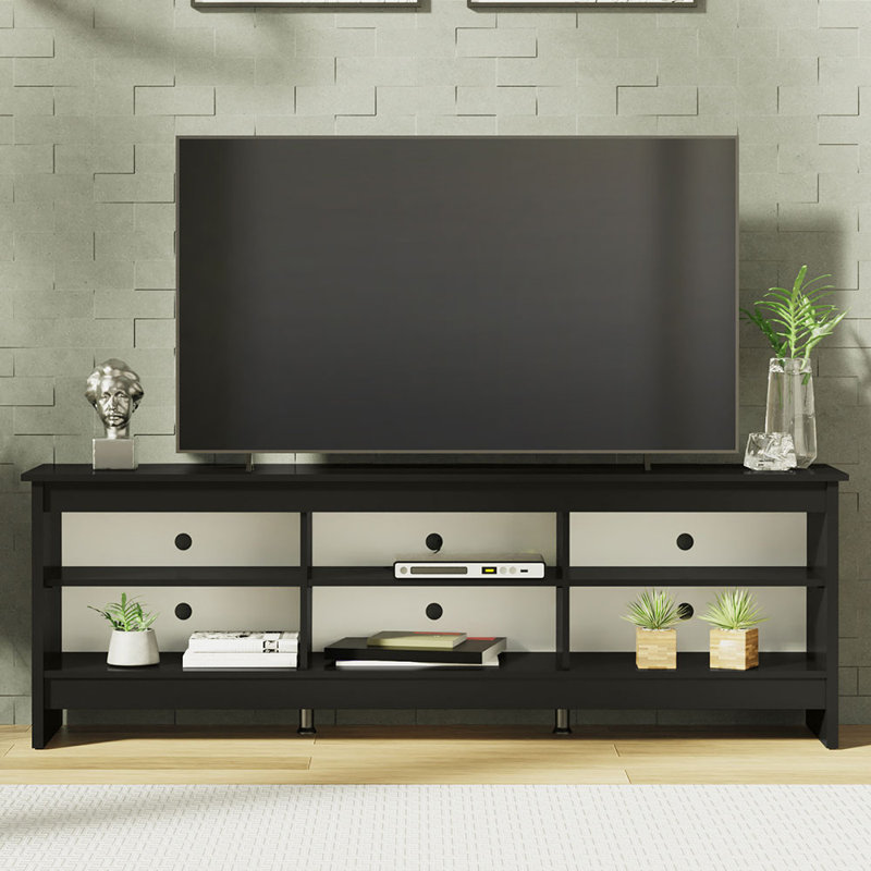 Sleek Black TV Stand with Cabinet and Cable Management, 71" Width