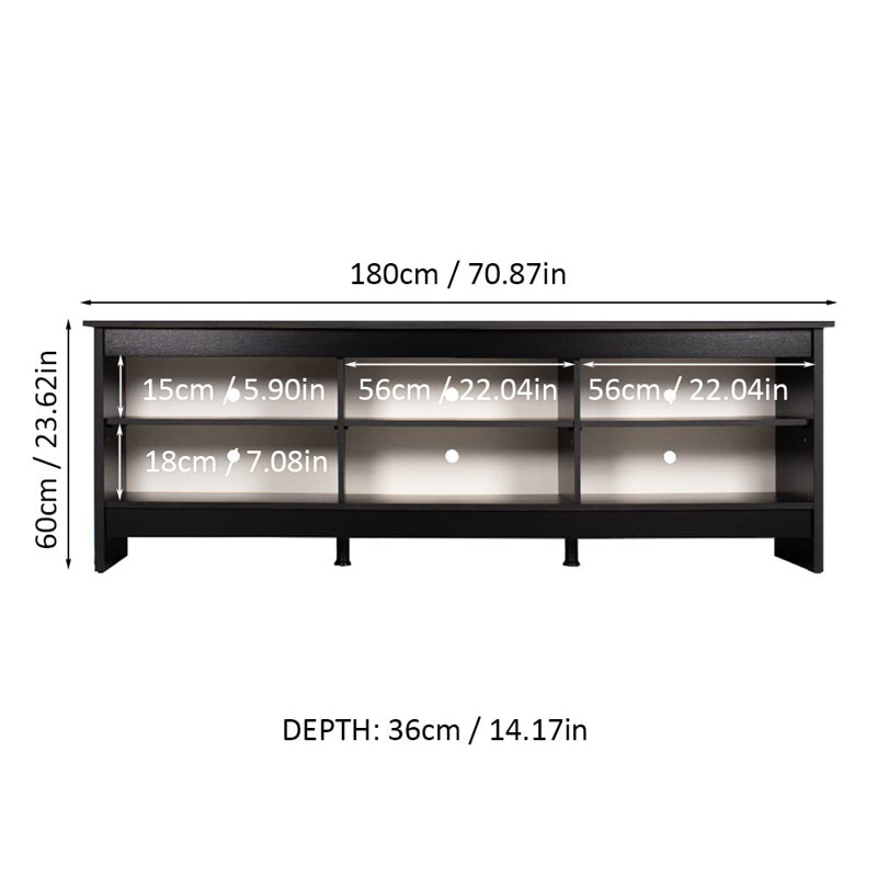 Sleek Black TV Stand with Cabinet and Cable Management, 71" Width