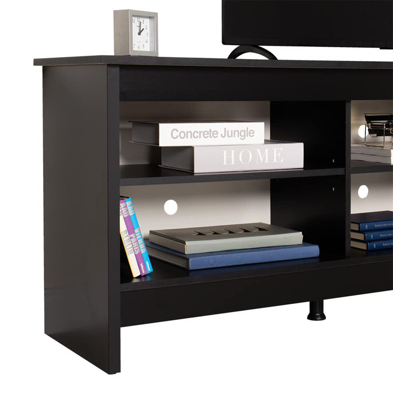 Sleek Black TV Stand with Cabinet and Cable Management, 71" Width