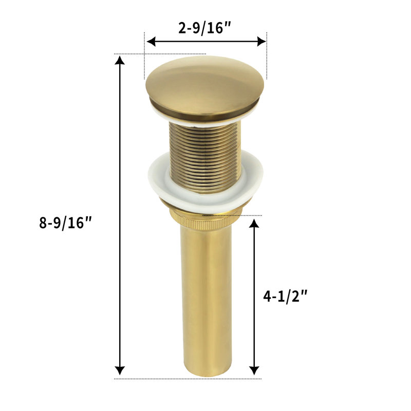 Brass Gold Push Button Bathroom Sink Drain Without Overflow