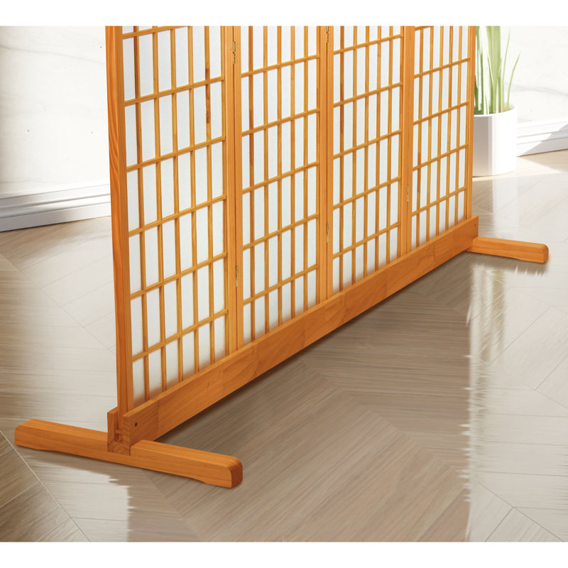 Honey Stained 4-Panel Folding Room Divider Stand