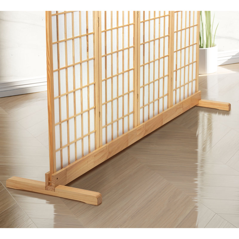 Natural Wood 4-Panel Folding Screen Room Divider Stand