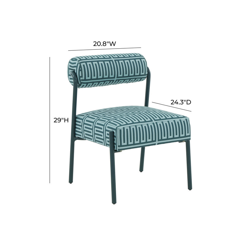 Jolene Green Patterned Linen Accent Chair with Iron Legs