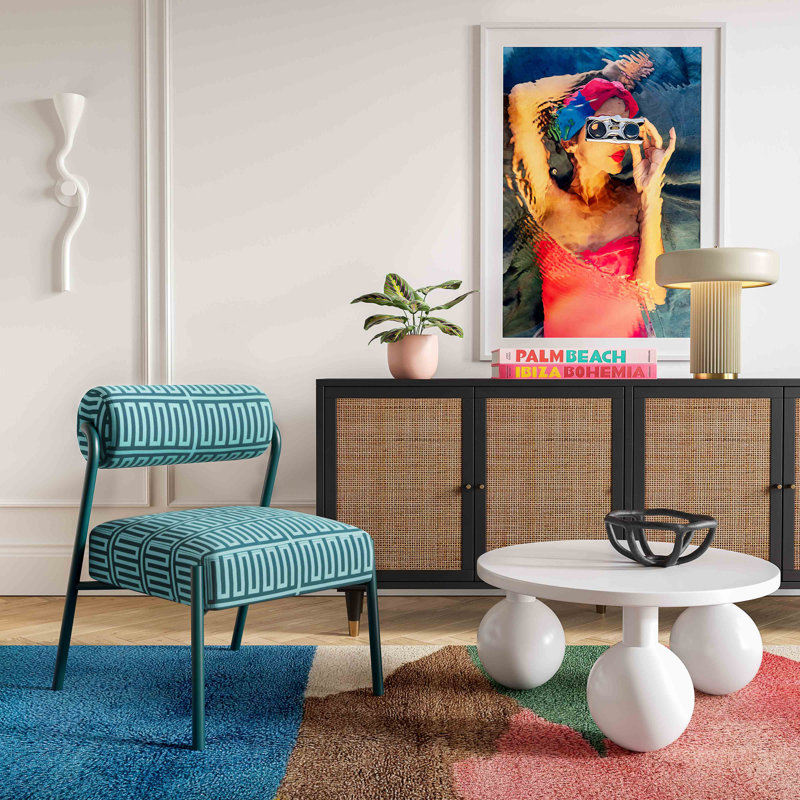 Jolene Green Patterned Linen Accent Chair with Iron Legs