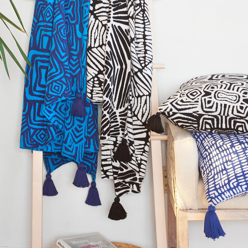 Rochelle Porter Inspired Oga Cotton Knit Throw, Black and White, 50" x 60"