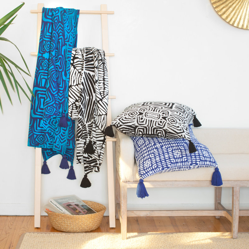 Rochelle Porter Inspired Oga Cotton Knit Throw, Black and White, 50" x 60"