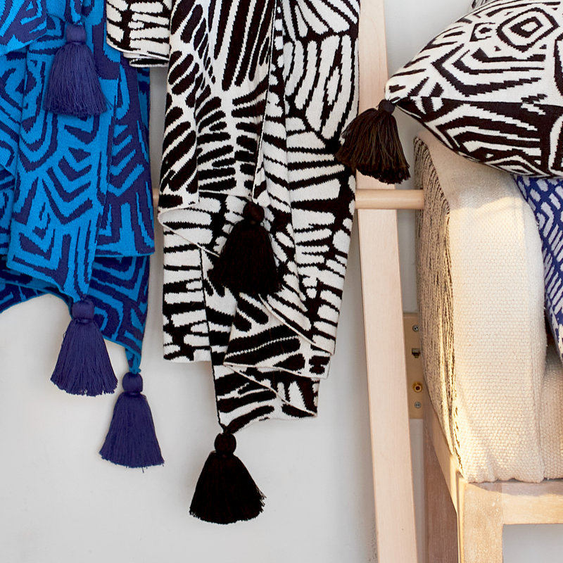 Rochelle Porter Inspired Oga Cotton Knit Throw, Black and White, 50" x 60"