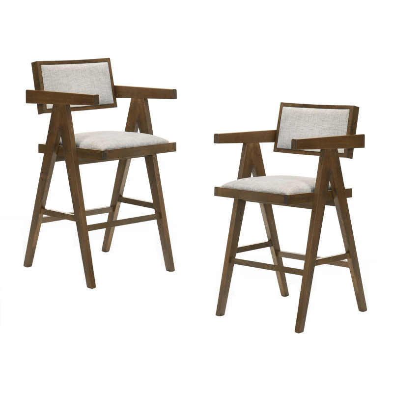 Dark Walnut Solid Wood Upholstered Counter Stools, Set of 2