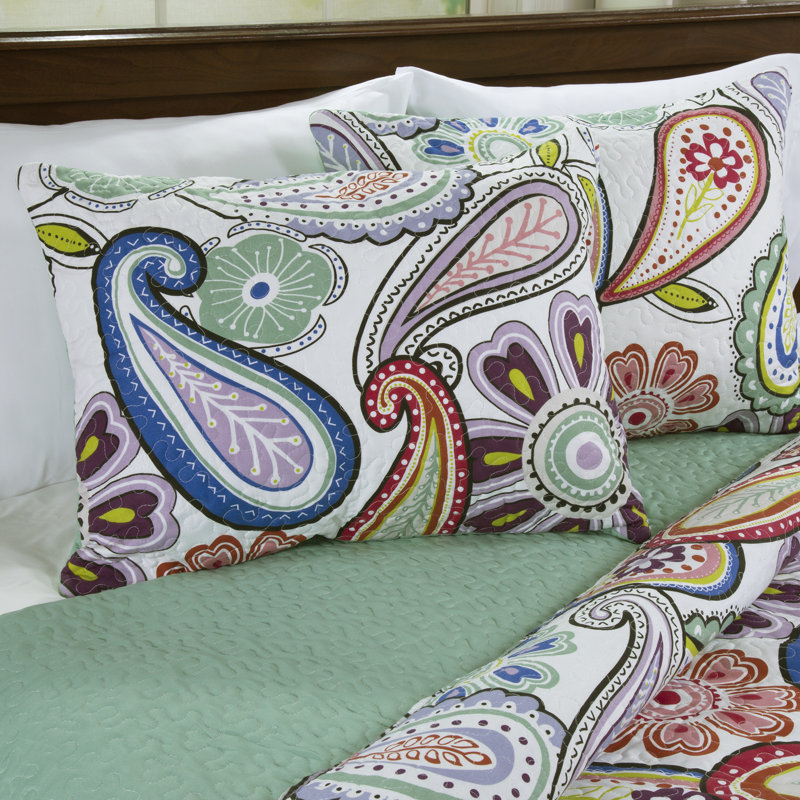 King Size Multicolor Paisley Microfiber Quilt Set