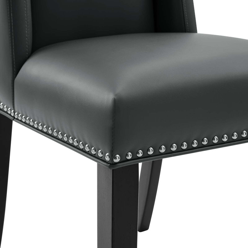 Gray Upholstered Leather Side Chair with Wood Legs