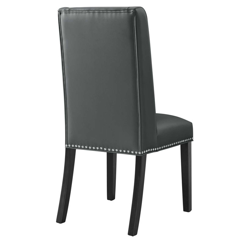 Gray Upholstered Leather Side Chair with Wood Legs