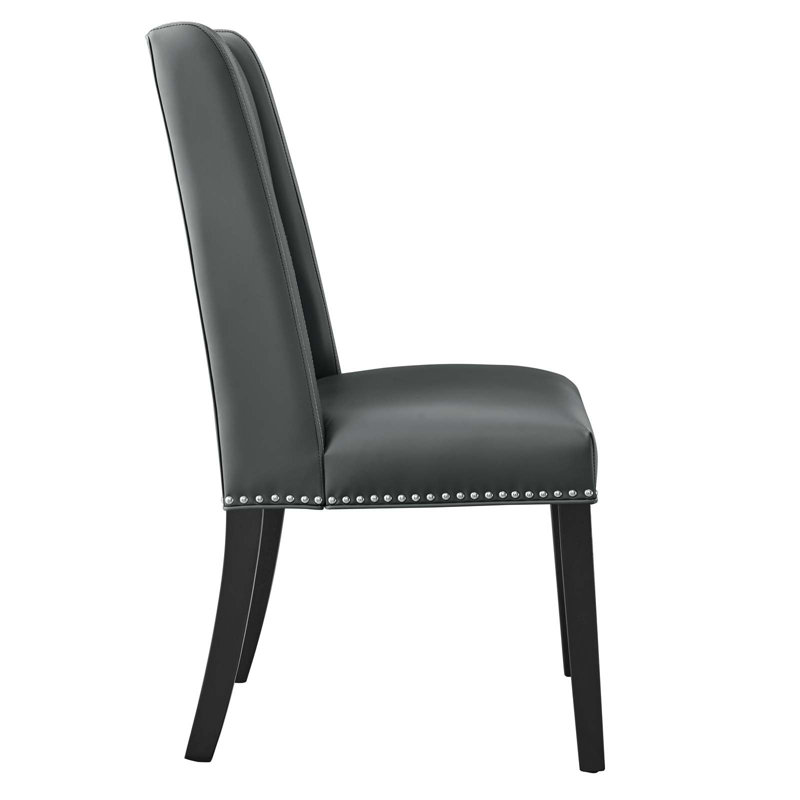 Gray Upholstered Leather Side Chair with Wood Legs