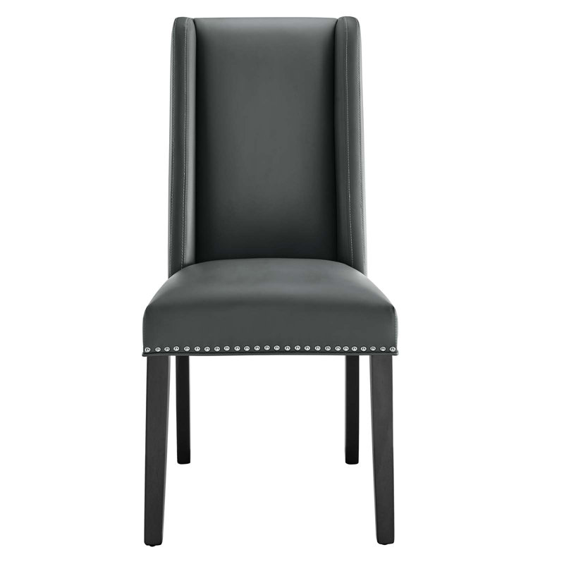 Gray Upholstered Leather Side Chair with Wood Legs