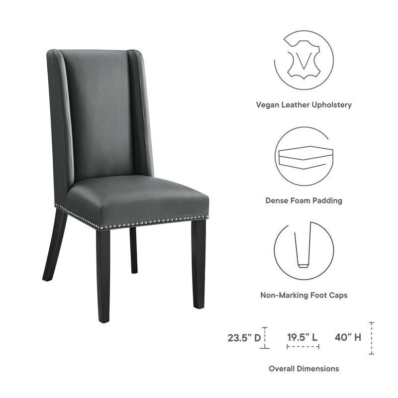 Gray Upholstered Leather Side Chair with Wood Legs
