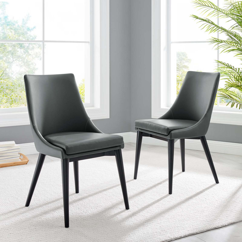 Gray Faux Leather Upholstered Side Chair with Black Wood Legs