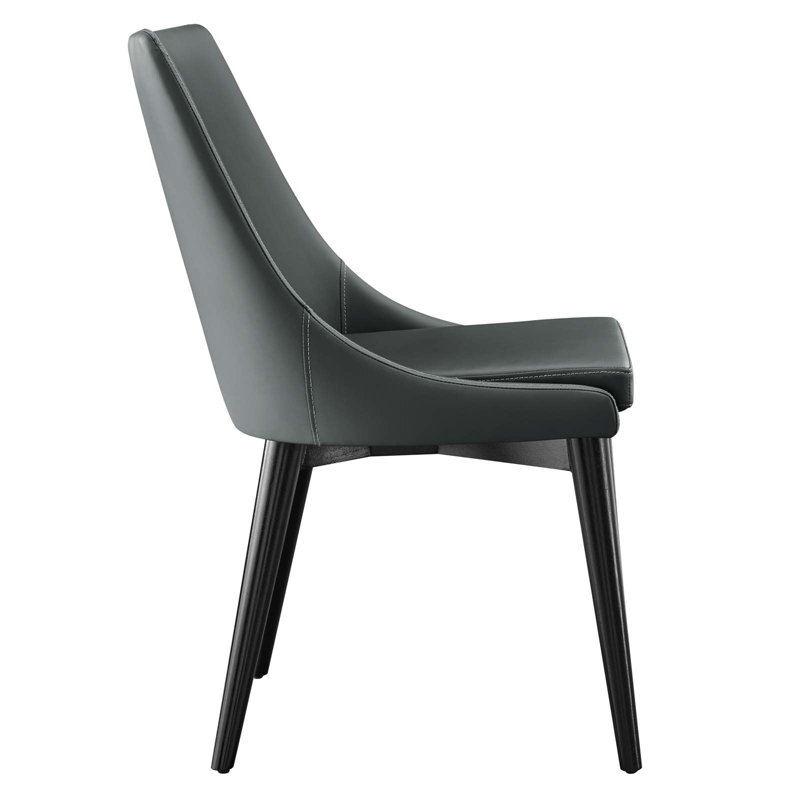 Gray Faux Leather Upholstered Side Chair with Black Wood Legs