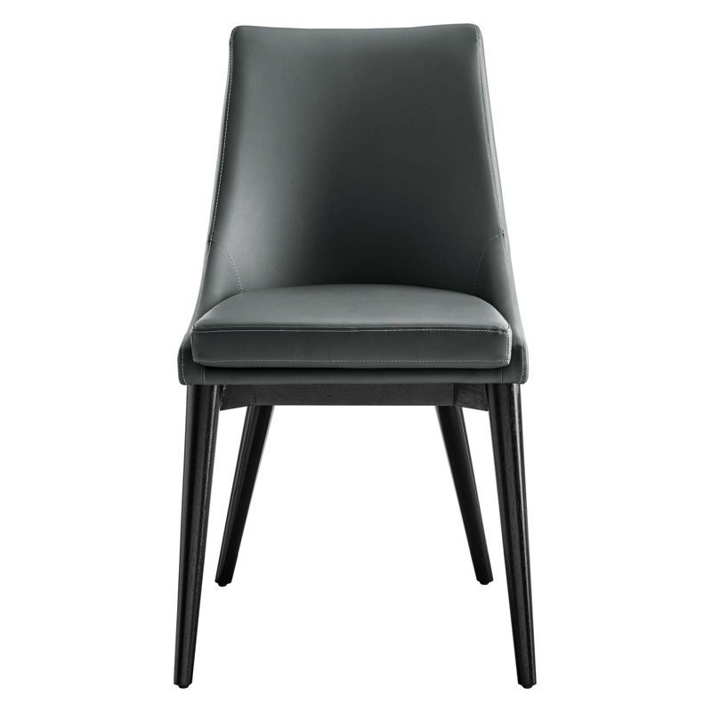 Gray Faux Leather Upholstered Side Chair with Black Wood Legs