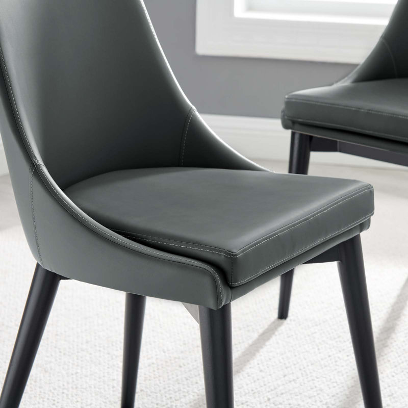 Gray Faux Leather Upholstered Side Chair with Black Wood Legs