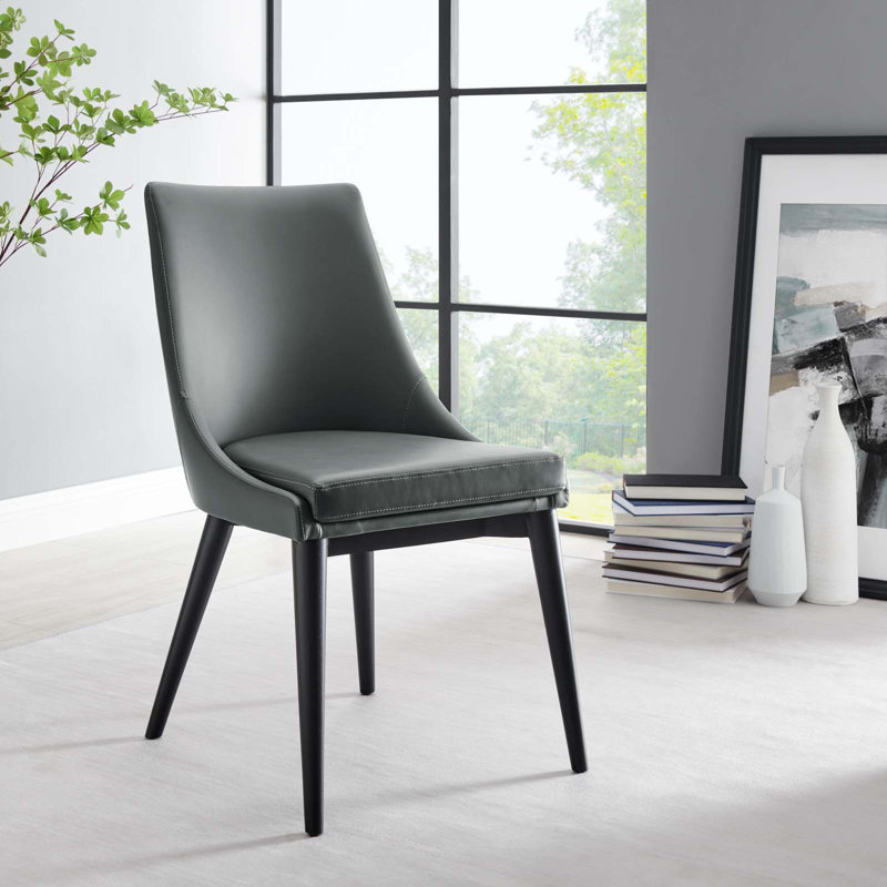 Gray Faux Leather Upholstered Side Chair with Black Wood Legs