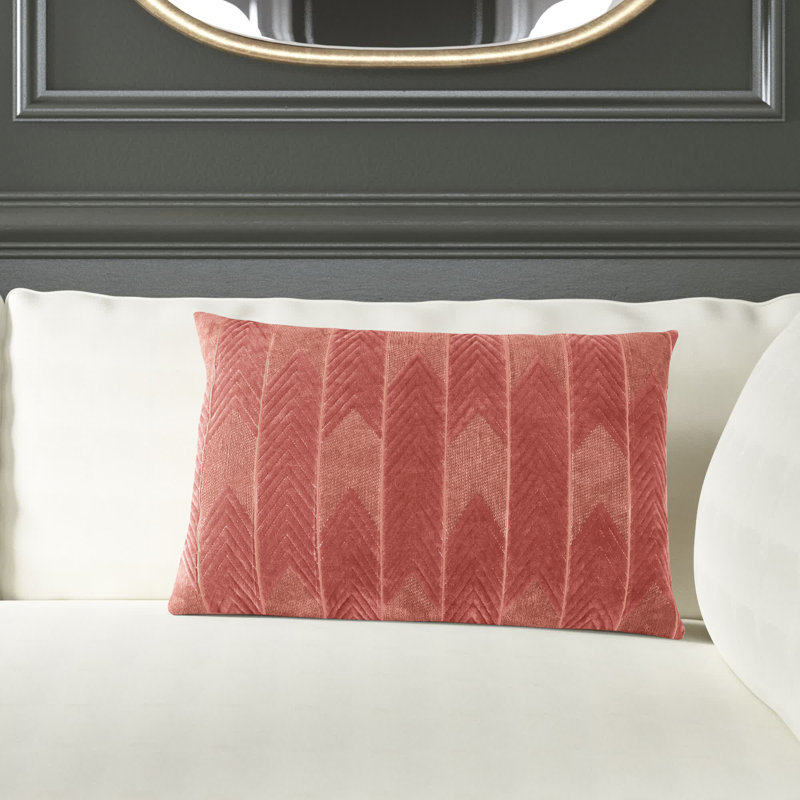 Floretta Modern Chevron Cotton Lumbar Pillow in Beige