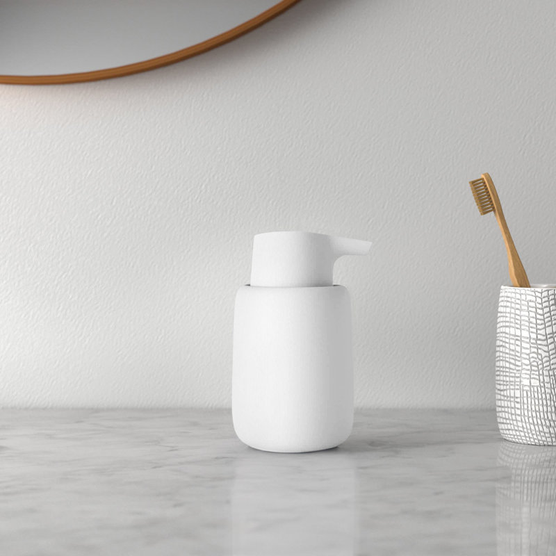 White Ceramic and Silicone Soap Dispenser with Matte Finish