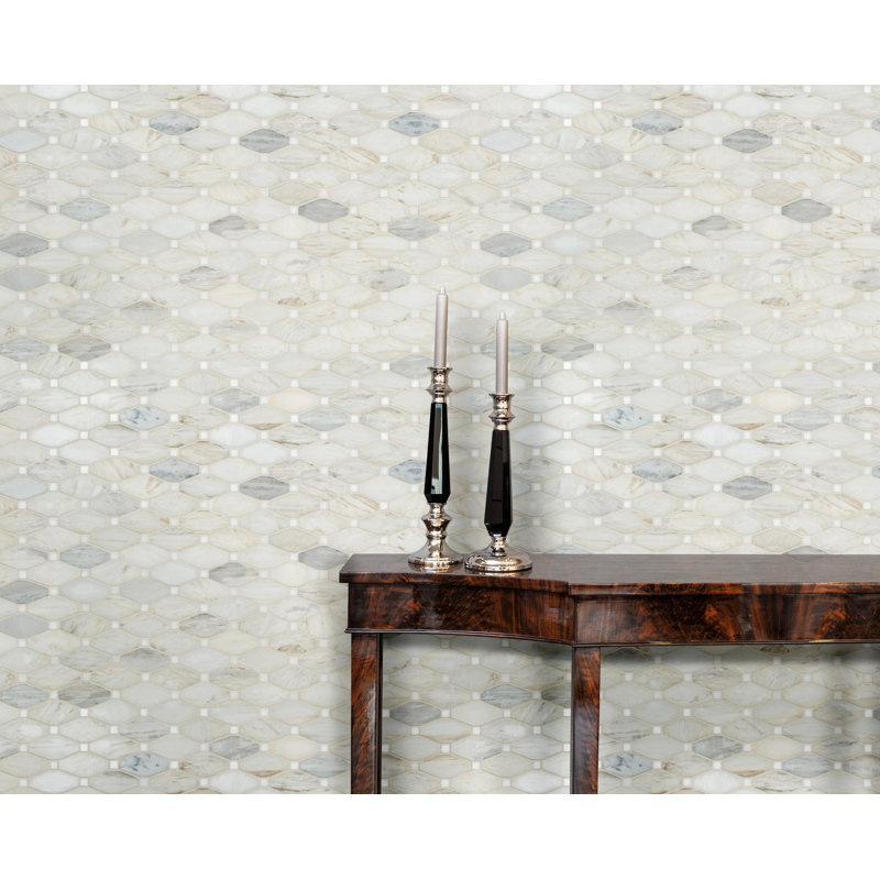Angora Beige and Gray Polished Marble Mosaic Tile