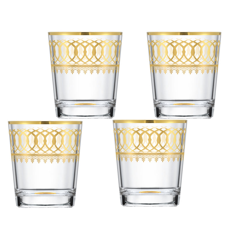 Gold Embellished 10oz Lead-Free Crystal Whiskey Glass Set
