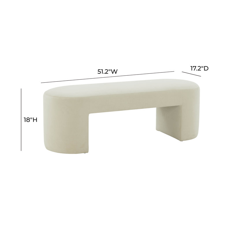 Hobson 51" Cream Velvet Bench with Solid Pine Legs
