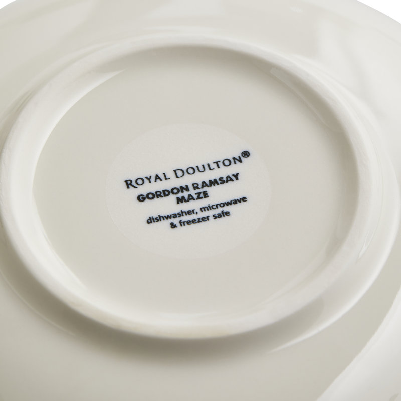 White Ceramic Round Cereal Bowls with Blue Trim, Set of 4