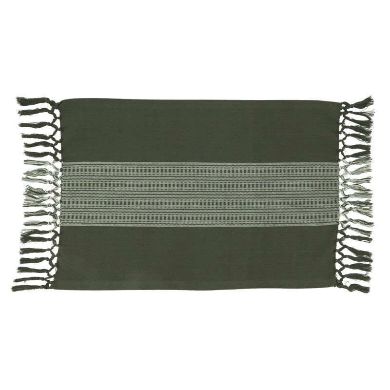 Green and Gray Cotton Stripe Design Placemats Set