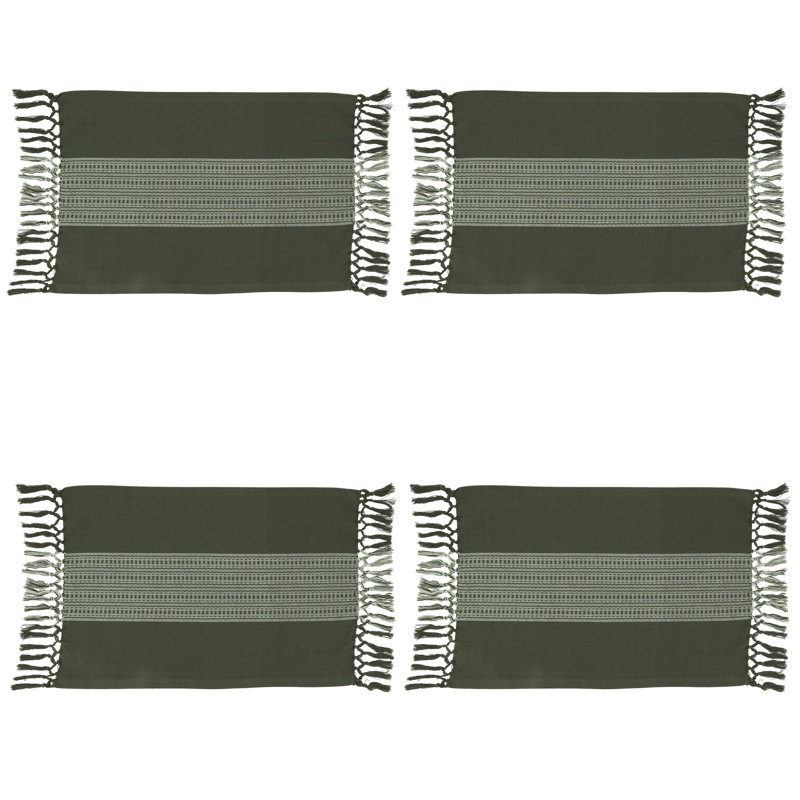 Green and Gray Cotton Stripe Design Placemats Set