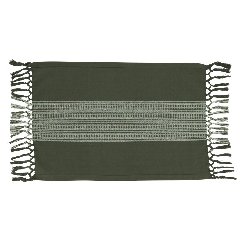 Green and Gray Cotton Stripe Design Placemats Set