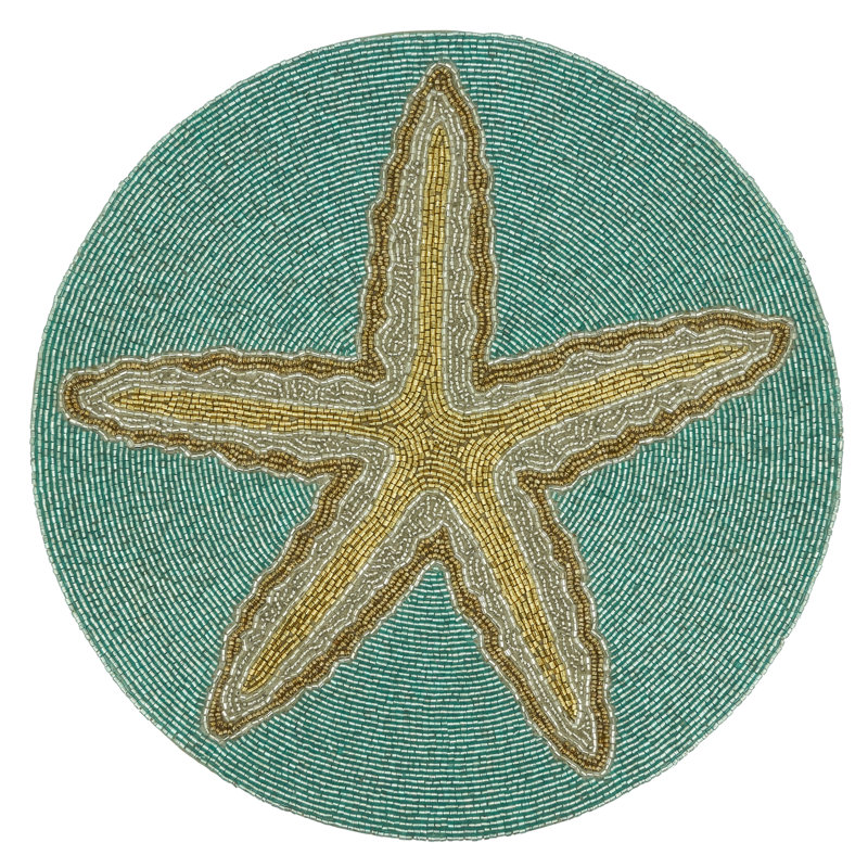 Aqua and Gold Starfish Beaded Round Placemats Set