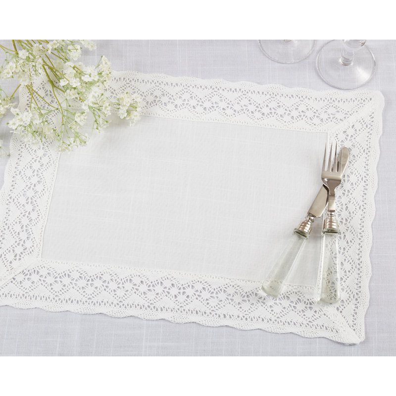 White Lace Border Rectangle Polyester Placemats Set
