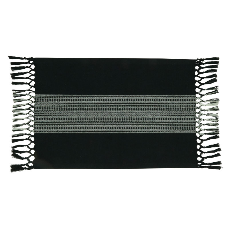 Black and Gray Cotton Striped Rectangle Placemats with Tassels