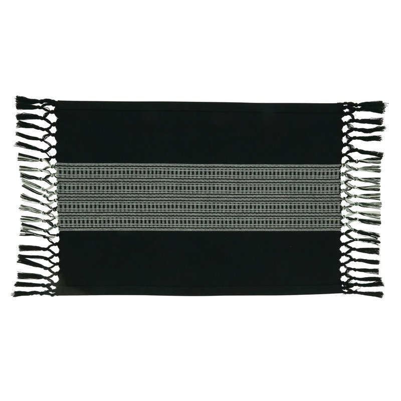 Black and Gray Cotton Striped Rectangle Placemats with Tassels