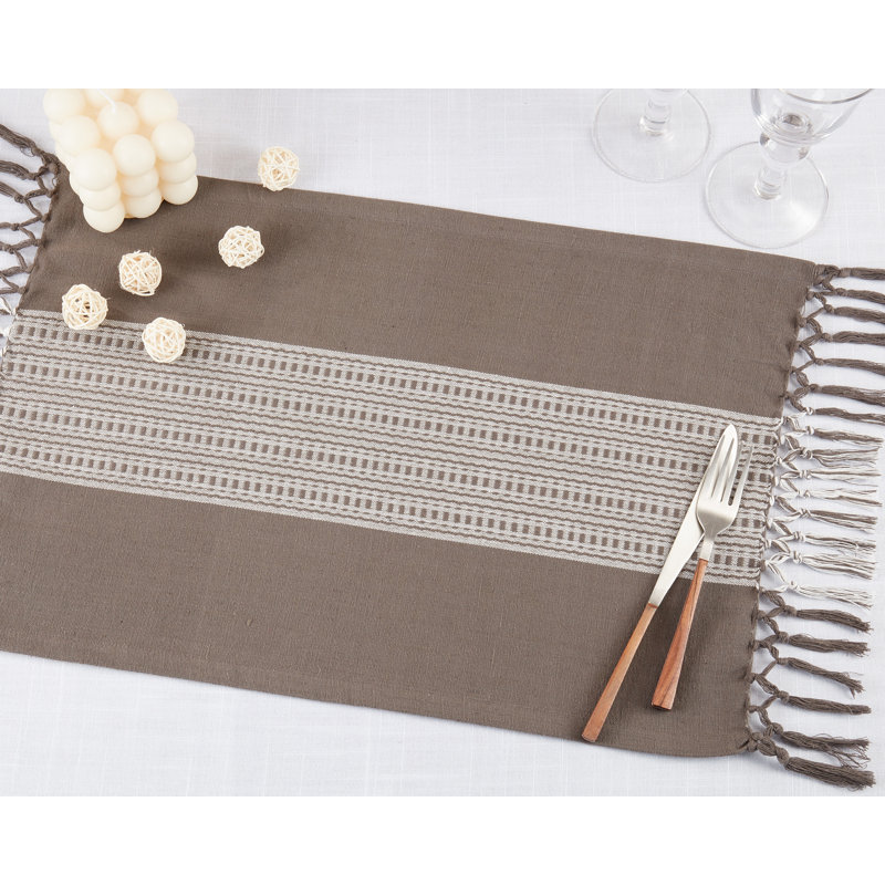 Green and Gray Cotton Stripe Design Placemats Set