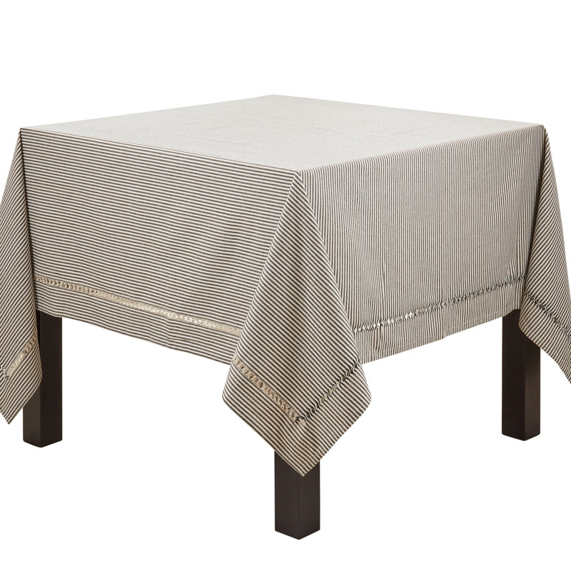 Black and White Striped Cotton Hemstitch Tablecloth